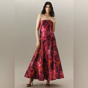 Hutch Strapless Floral Ball Gown in Burgundy and Pink